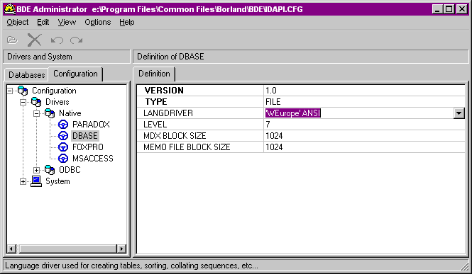 BDE Configuration